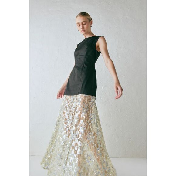 VRG GRL Dresses & Skirts - NWT VRG GRL ROBBIE SEQUIN MAXI DRESS BLACK SHEER FLORAL SIZE 16